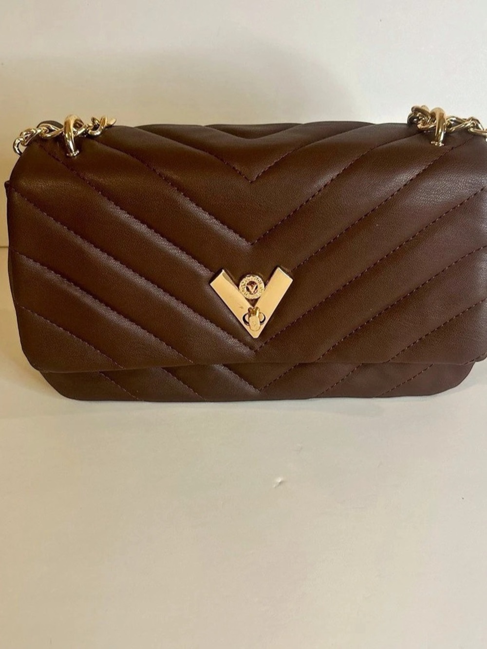 Valentino Orlandi Brown Quilted Chain Shoulder Bag Gold Hardware